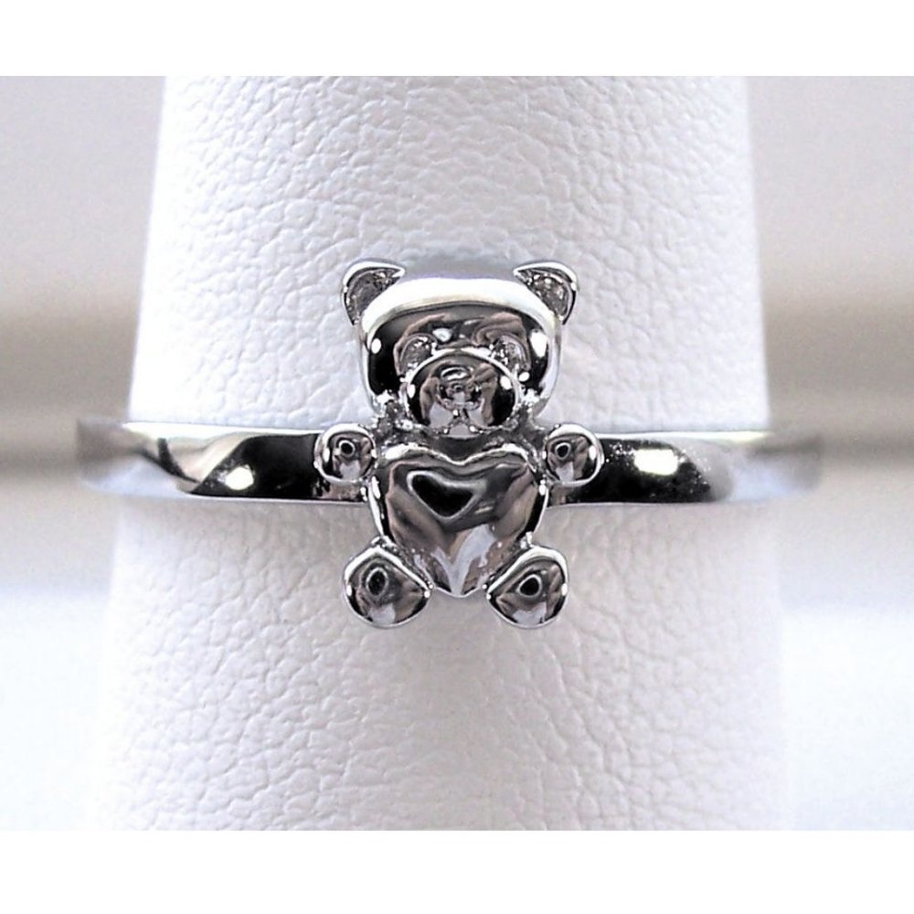 Adorable Dainty Teddy Bear Ring With Heart Belly 925 Sterling Silver - Picture 2 of 15